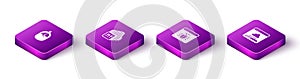 Set Isometric Computer mouse, Processor, System bug and Cloud technology data transfer icon. Vector