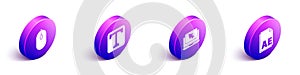 Set Isometric Computer mouse, Text, Laptop and cursor and AE file document icon. Vector