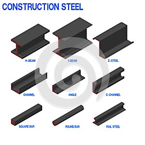 Set of isometric construction steel on white background