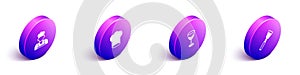 Set Isometric Cook, Chef hat, Wine glass and Spatula icon. Vector