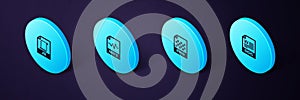 Set Isometric DOC file document, PNG, MP3 and JS icon. Vector