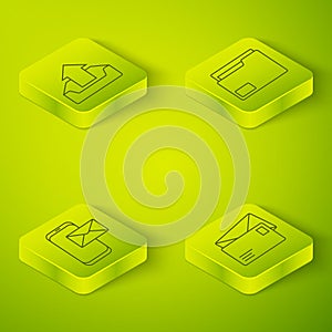 Set Isometric Document folder, Mobile and envelope, Envelope and Upload inbox icon. Vector