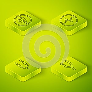 Set Isometric Electric circuit scheme, Audio jack, Electric cable and Electric plug icon. Vector