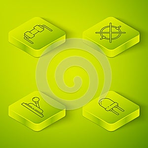 Set Isometric Electric circuit scheme, Electrical panel, Light emitting diode and Resistor electricity icon. Vector