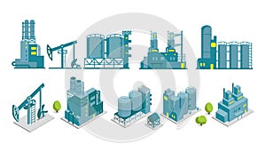 Set of isometric end 2D factory illustration oil production