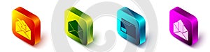 Set Isometric Envelope, Envelope, Document folder and Outgoing mail icon. Vector