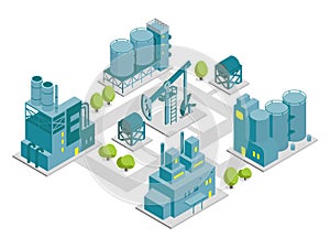 Set of isometric factory illustration oil production