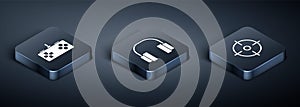 Set Isometric Gamepad, Target sport and Headphones icon. Vector