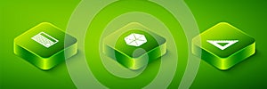 Set Isometric Geometric figure Cube, Triangular ruler and Calculator icon. Vector