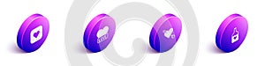 Set Isometric Heart, Amour with heart and arrow and Bottle love potion icon. Vector