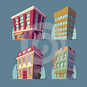 Set of isometric icons buildings in Cartoon style
