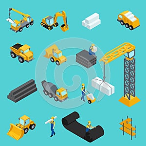 Set Isometric Icons for Construction Workers