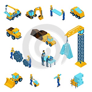 Set Isometric Icons for Construction Workers