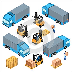A set of isometric icons, transportation for cargo