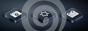 Set Isometric Jewish calendar, Tombstone with star of david and Star David icon. Vector