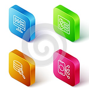 Set Isometric line Algorithm, Computer api interface, Server and Neural network icon. Vector