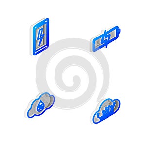 Set Isometric line Battery, Mobile charging battery, Humidity and Internet of things icon. Vector