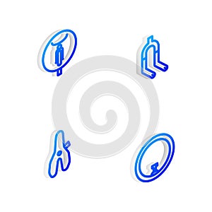 Set Isometric line Bicycle fork, , seat and wheel icon. Vector