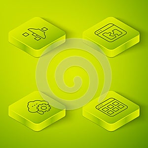 Set Isometric line Broken file, Cloud technology data transfer, Browser files and Filter setting icon. Vector