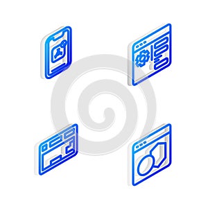 Set Isometric line Browser setting, Mobile Apps, Keyboard and Software icon. Vector