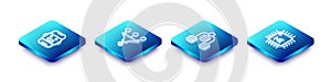 Set Isometric line Chat bot, Funnel or filter, Server, Data and Processor CPU icon. Vector