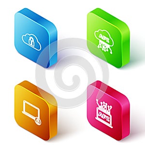 Set Isometric line Cloud computing lock, api interface, Laptop and and Computer icon. Vector