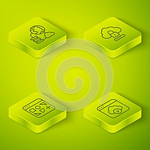 Set Isometric line Cloud computing lock, Different files, technology data transfer and Network cloud connection icon