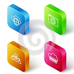Set Isometric line Cloud and shield, Browser setting, Hierarchy organogram chart and Password protection icon. Vector