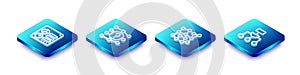Set Isometric line Computer api interface, Neural network, and Algorithm icon. Vector