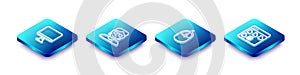Set Isometric line Computer monitor screen, Hacker coder, mouse and Browser files icon. Vector