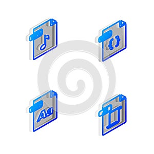 Set Isometric line CSS file document, MP3, OTF and JS icon. Vector