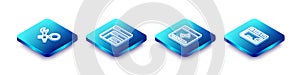Set Isometric line Debugging, Software, Loading data window and Keyboard icon. Vector