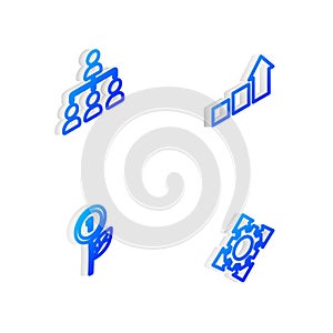 Set Isometric line Financial growth, Hierarchy organogram chart, Dollar plant and Project team base icon. Vector