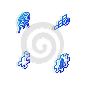 Set Isometric line Financial growth, Target, Piece of puzzle and Startup project concept icon. Vector