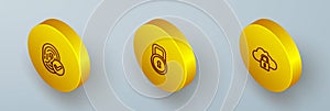Set Isometric line Fingerprint, Lock and Cloud computing lock icon. Vector