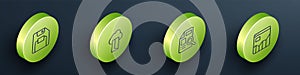 Set Isometric line Floppy disk, Cloud database, Document with graph chart and Graph infographic icon. Vector