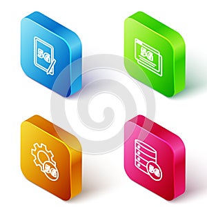 Set Isometric line Graphic tablet with 5G, network, Setting and Server icon. Vector