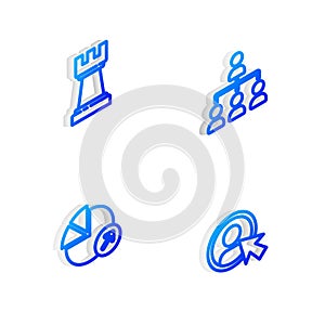 Set Isometric line Hierarchy organogram chart, Chess, Financial growth and Create account screen icon. Vector