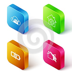 Set Isometric line Internet of things, Smart home settings, Battery and icon. Vector