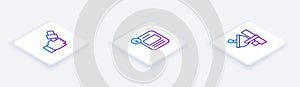 Set Isometric line Journalist news, Information and Radar. White square button. Vector