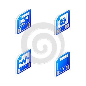 Set Isometric line JS file document, GIF, MP3 and XLS icon. Vector