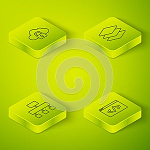 Set Isometric line Layers, Site map, Front end development and Cloud computing lock icon. Vector