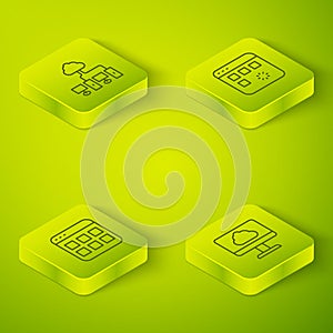 Set Isometric line Loading data window, Browser files, Cloud technology transfer and Computer network icon. Vector