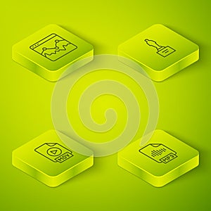 Set Isometric line Movie trophy, MOV file document, MP3 and Music wave equalizer icon. Vector