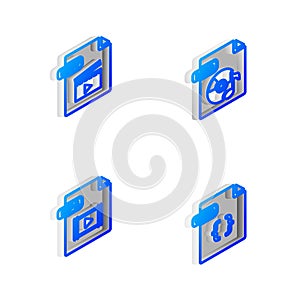 Set Isometric line MP3 file document, MOV, MP4 and CSS icon. Vector