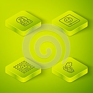 Set Isometric line Music player, LSD acid mark, Stereo speaker and note, tone icon. Vector