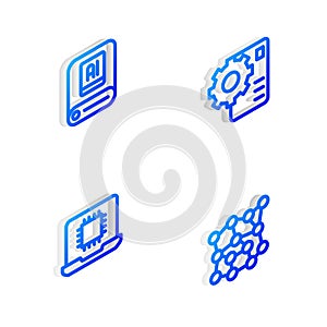 Set Isometric line Neural network, Artificial intelligence AI, Processor CPU and icon. Vector