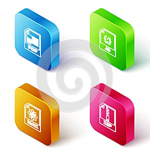 Set Isometric line PDF file document, JS, MAX and ZIP icon. Vector
