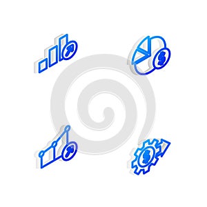 Set Isometric line Pie chart and dollar, Financial growth, and Gear with icon. Vector