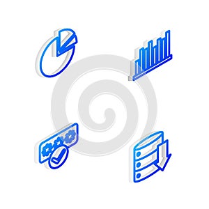 Set Isometric line Pie chart infographic, , Password protection and Server, Data, Web Hosting icon. Vector